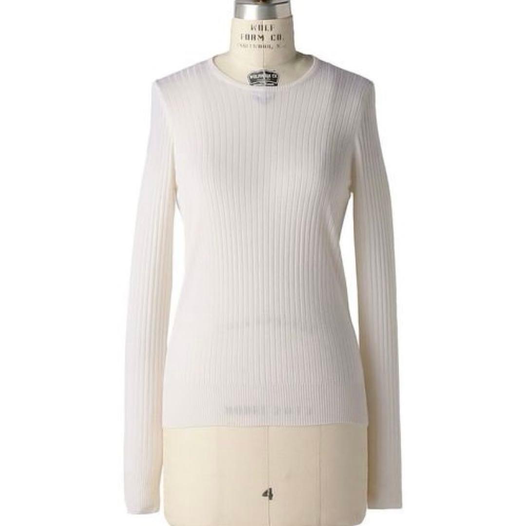 Drawer ドゥロワー 18G カシミヤシルクリブクルーネックニット ホワイト