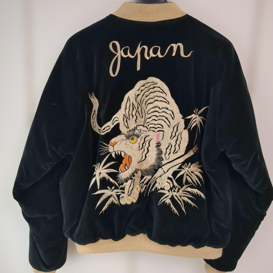 美品90s テーラー東洋　別珍 スカジャン 虎　龍　日本地図スーベニアジャケット