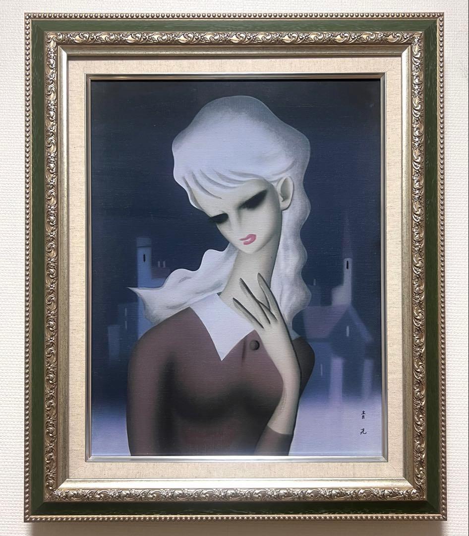 (F6号)東郷青児【街はずれ】肉筆/表サイン有り/裏シール有り/油絵/手描き