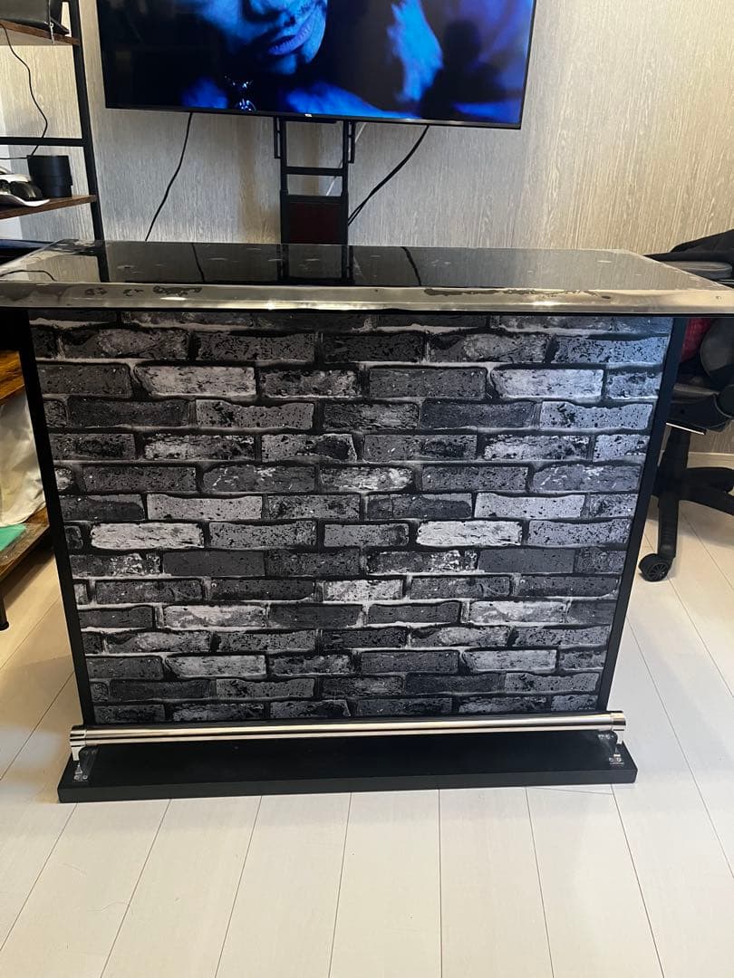 レンガ模様 バーカウンター ガラス天板付き