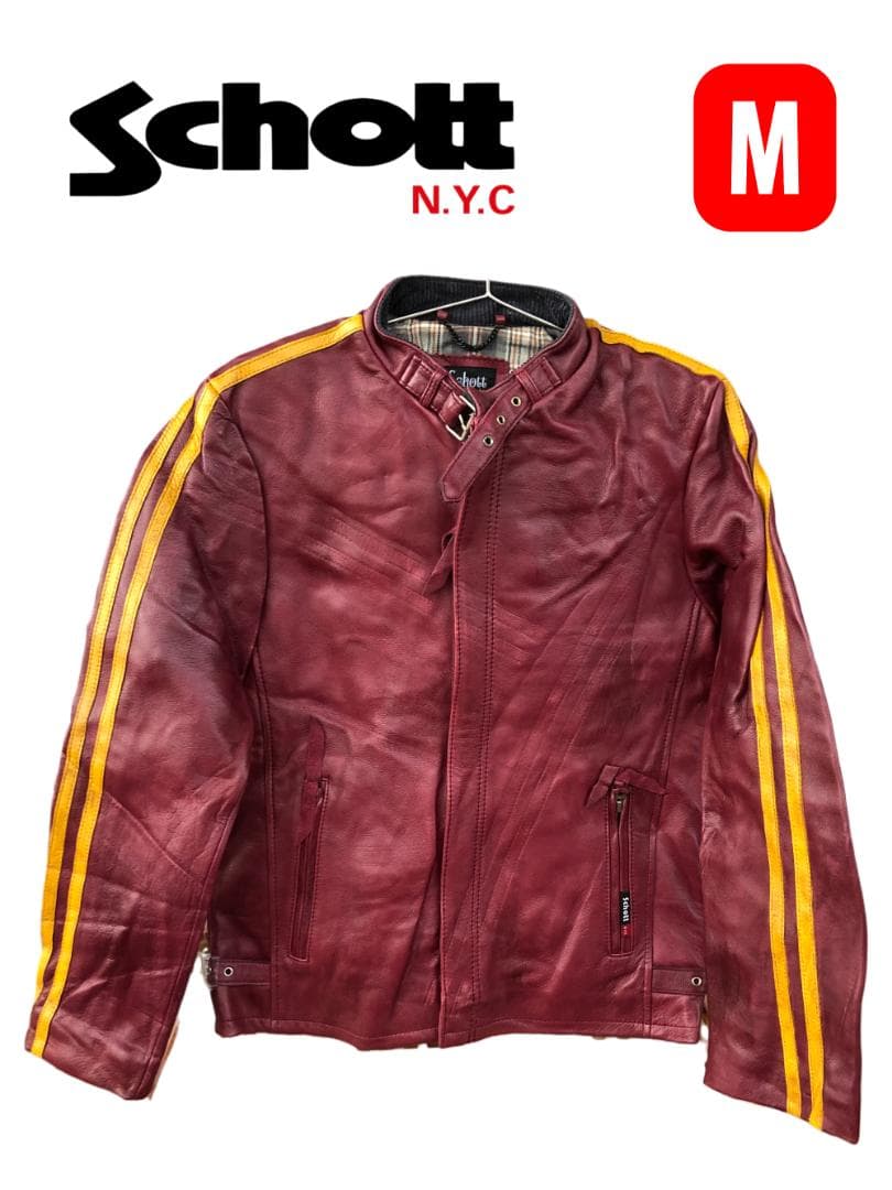 [訳あり]新品 Schott シングルライダースレザージャケット エンジ/M