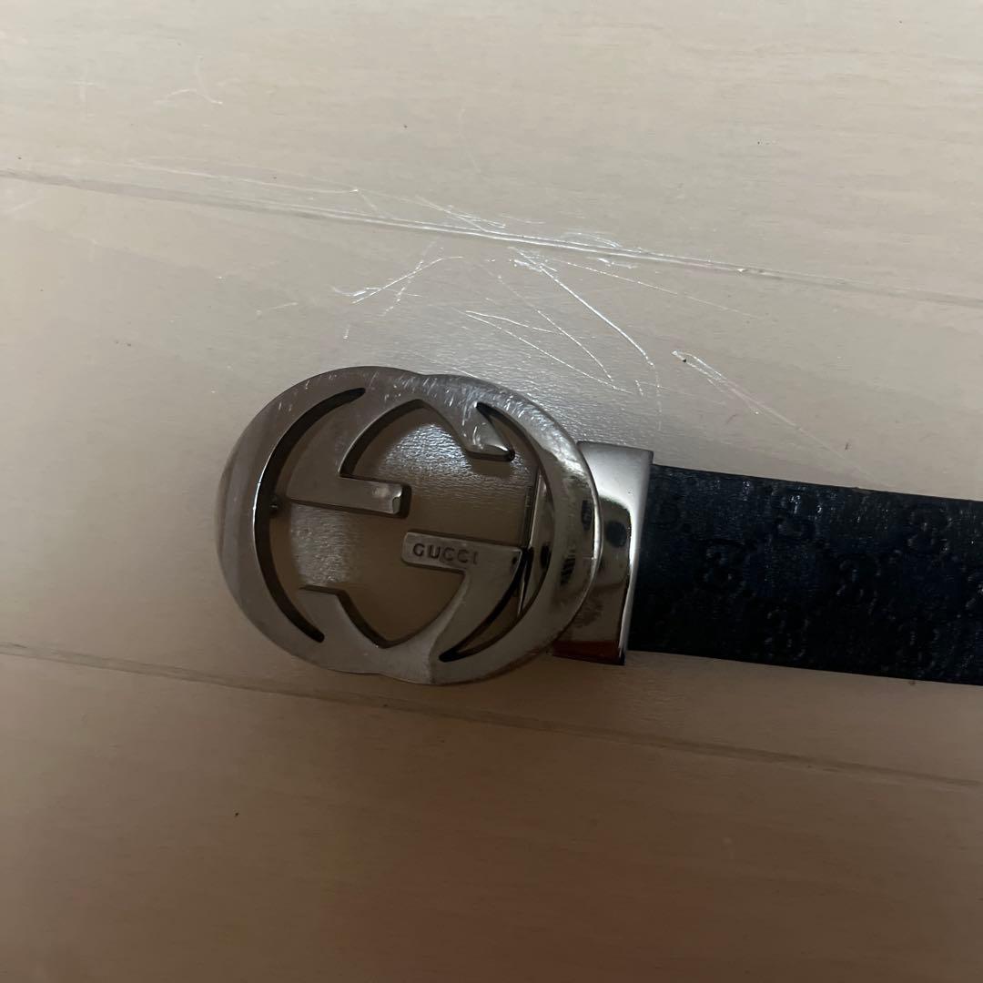 GUCCI GGバックル 黒レザー ベルト