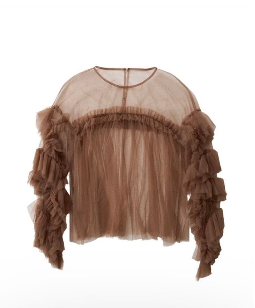 新品/即日発送decorative tulle tops ブラウンチュールフリル