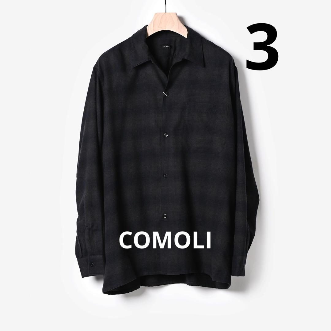 COMOLI コモリ ウールチェックオープンカラーシャツ NAVY 3