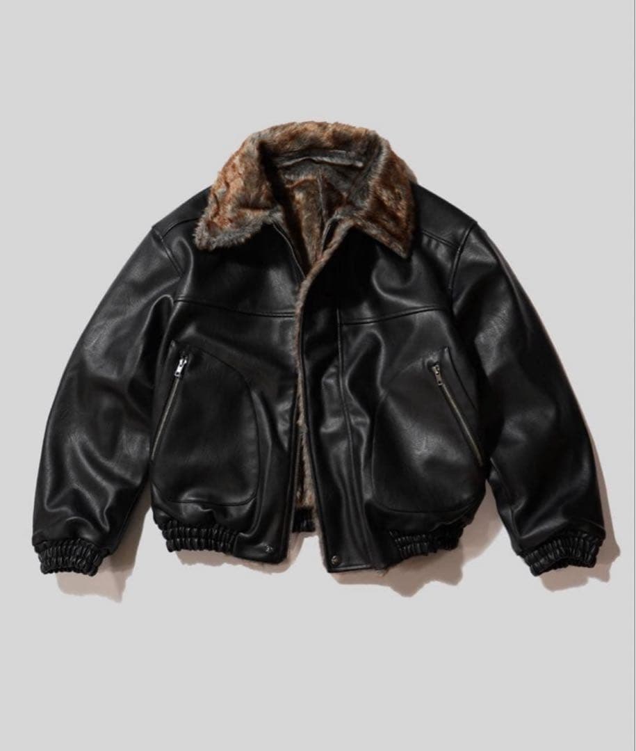 Camphor wood フェイクレザーファー2wayリバーシブルジャケット leather/fur faux reversible flight jacket / フェイクレザーファー