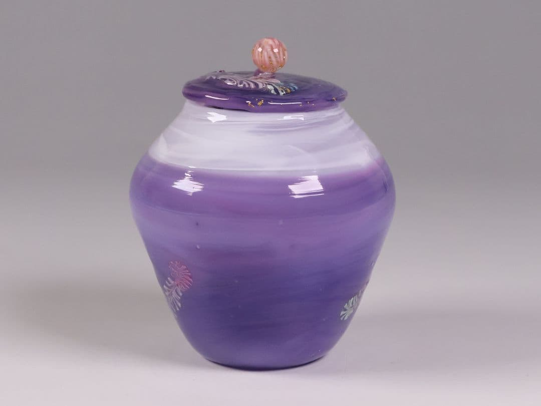 茶道具 船越美智代 ガラス茶入 ギヤマン 硝子 紫 マーブル【CM341