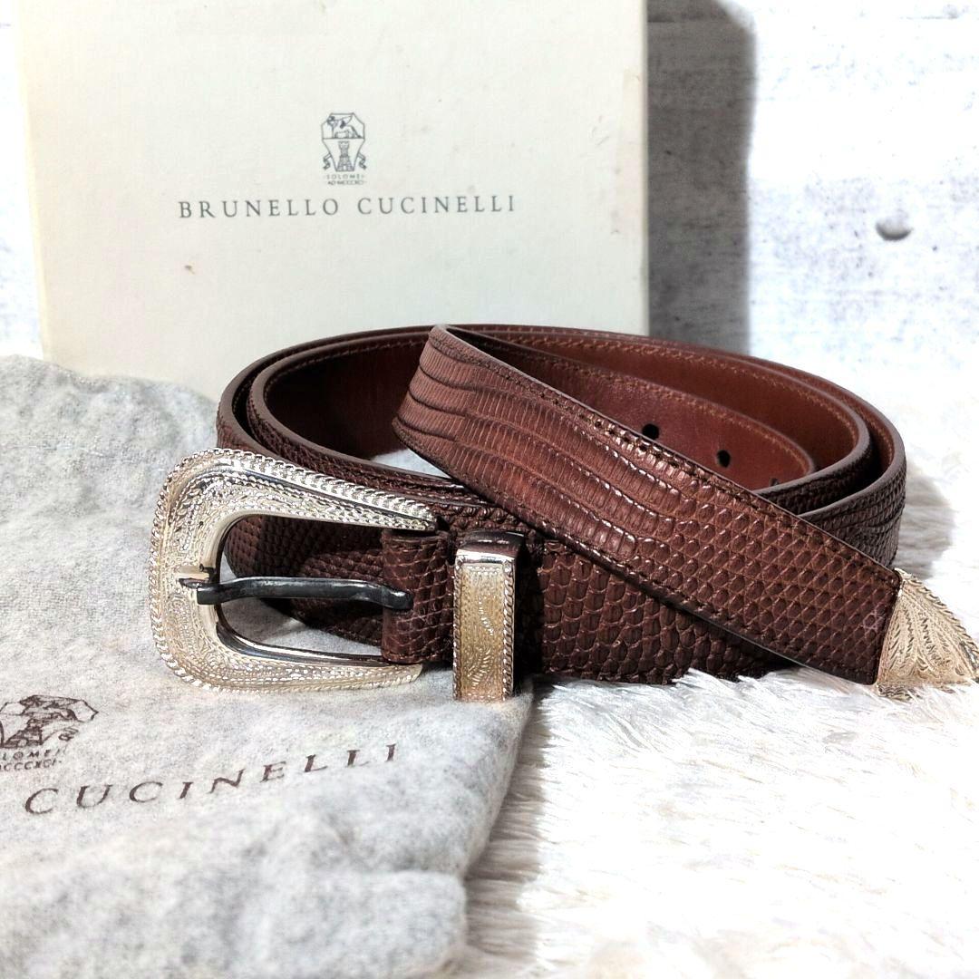 【箱,保存袋付き 美品】ブルネロクチネリ　プンターレ　ベルト　SV800　型押し