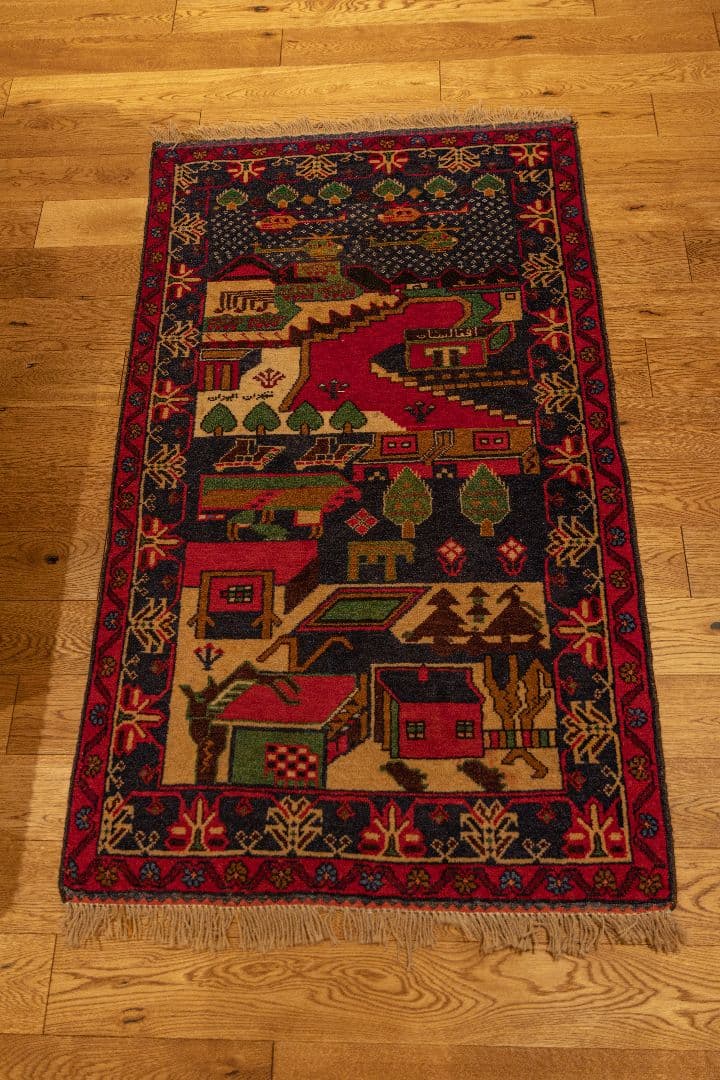 ウォーラグ ヴィンテージラグ トライバルラグ143cm×83cm ウール絨毯