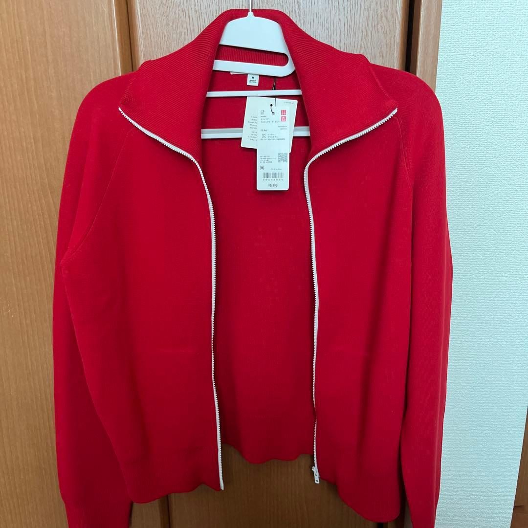 UNIQLO ミラノリブフルジップカーディガン レッド 赤 M - メルカリ