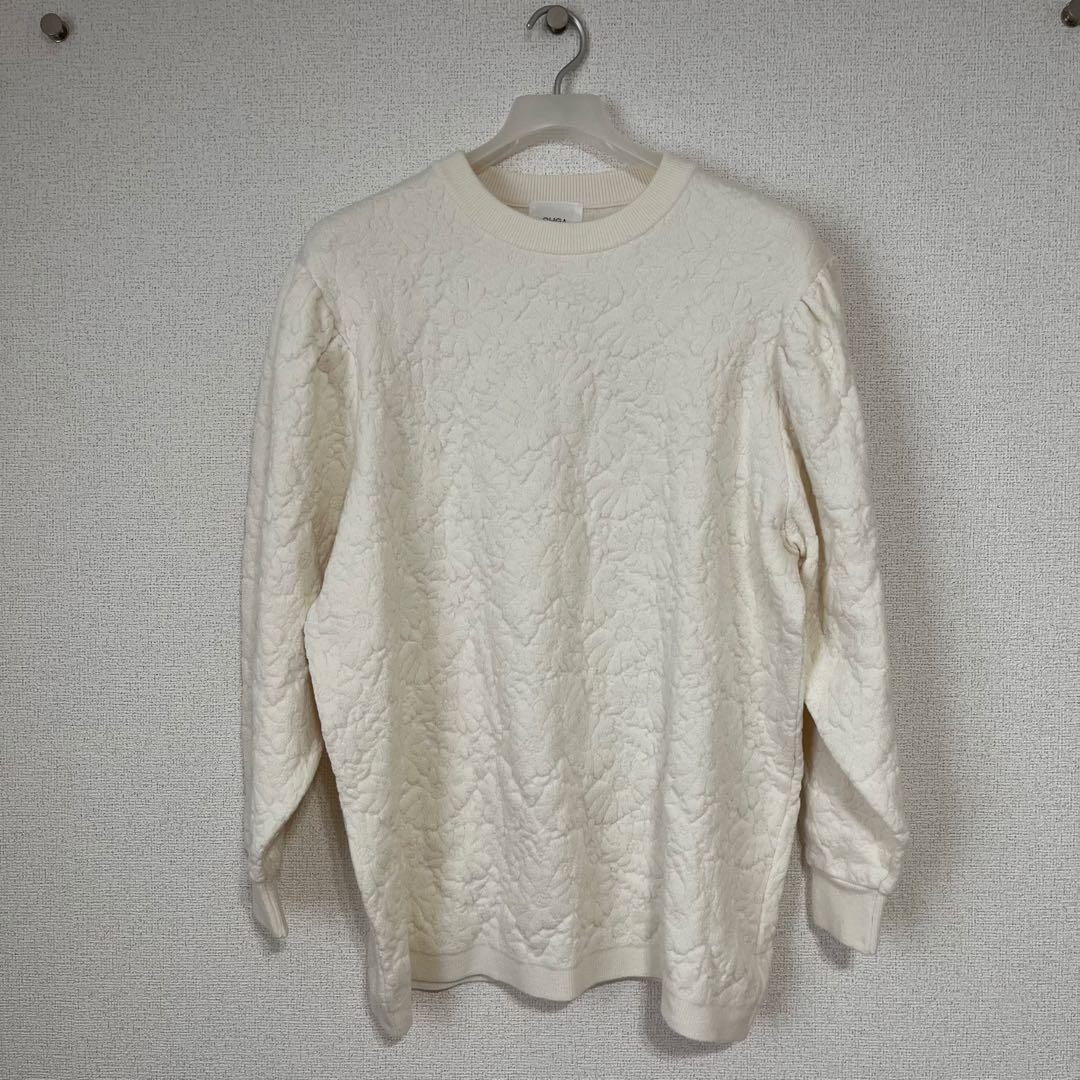 OHGA フラワージャガードニット　ホワイト