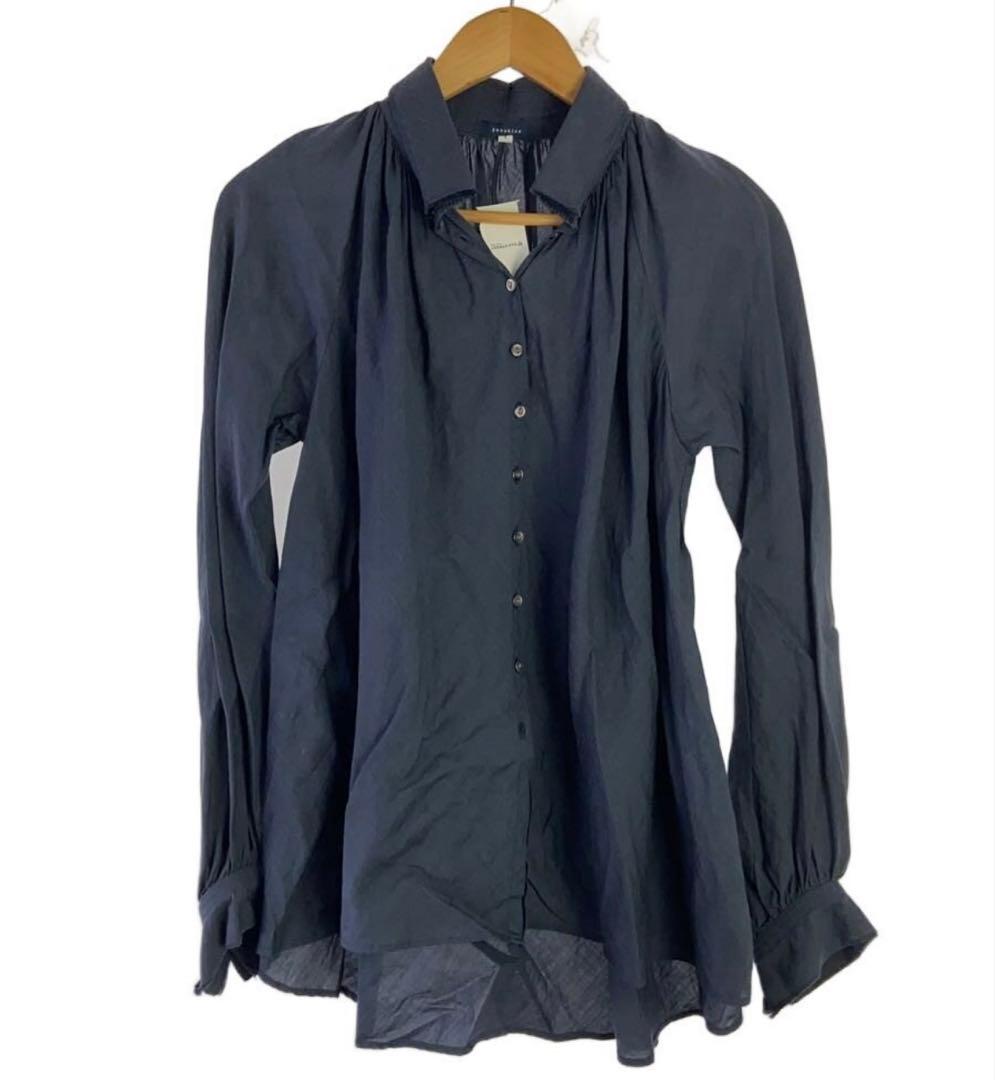 yunahicaユナヒカ　麻ギャザーブラウス　ネイビー紺　黒田知永子