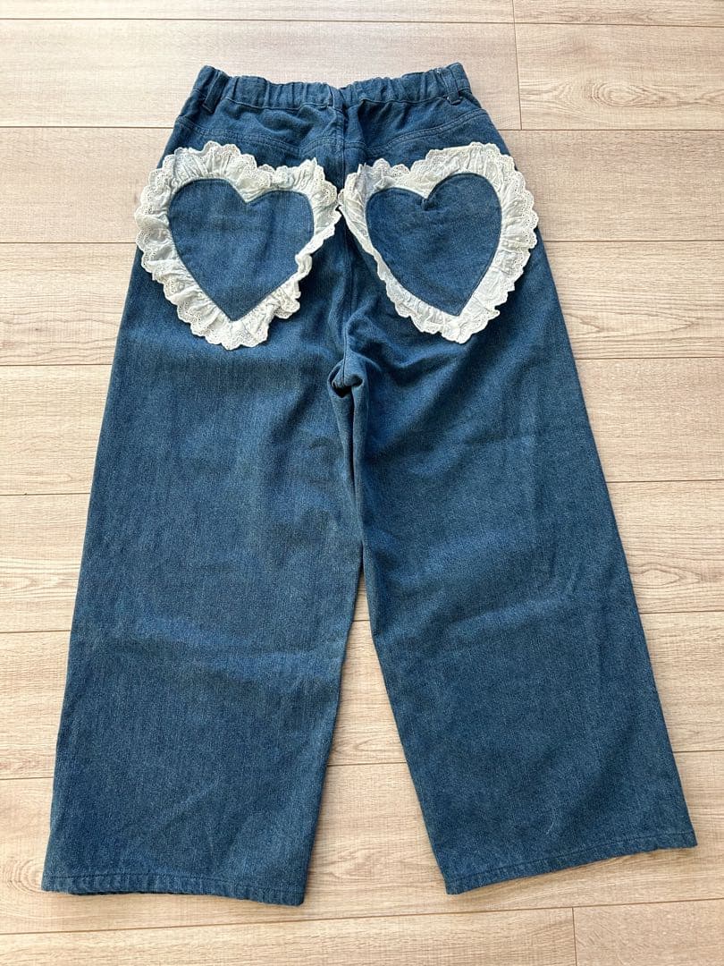 キャンディストリッパー レースハートポケット デニムパンツ ワイドパンツ