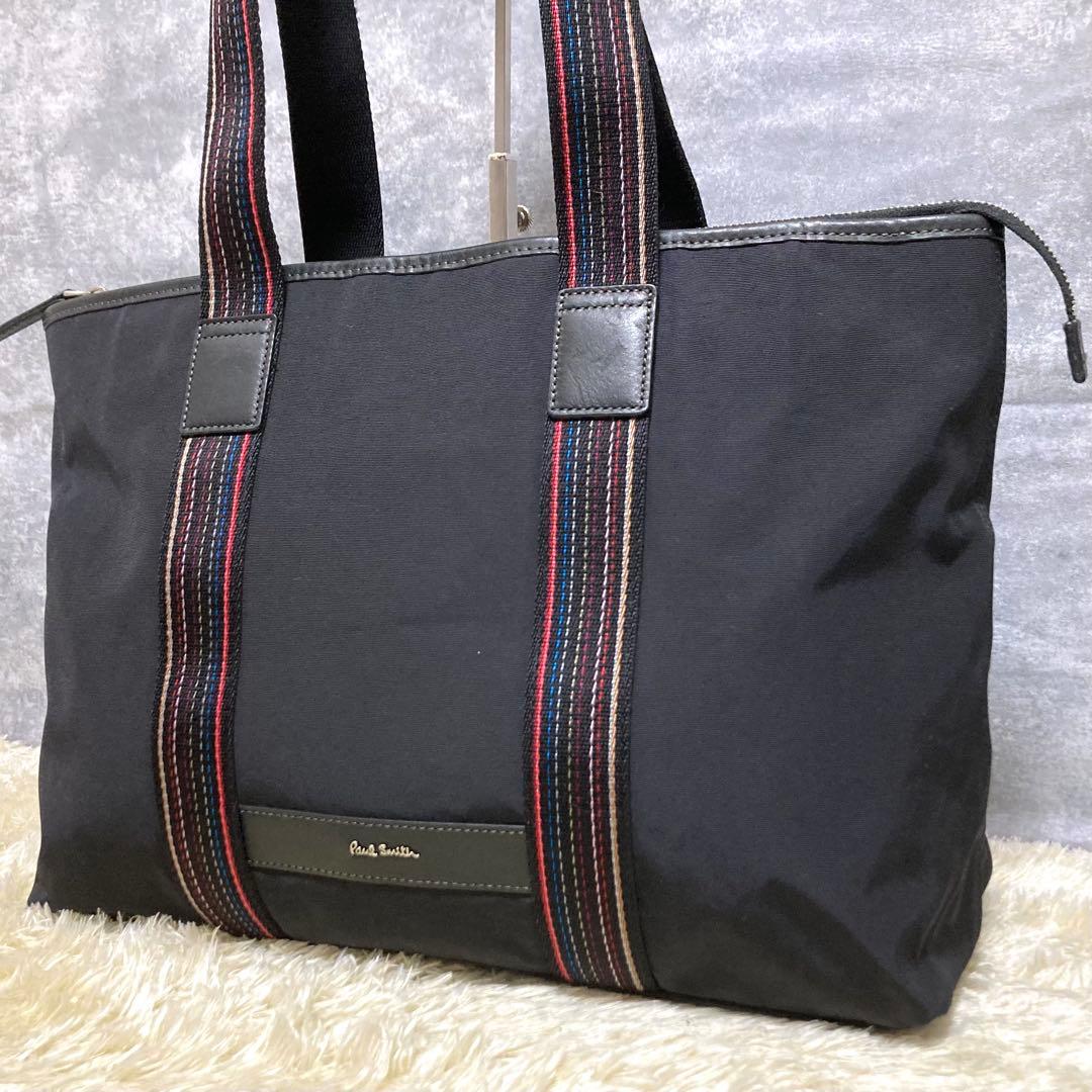 【極美品】ポールスミス トート ナイロン マルチストライプ ブラック 肩掛け