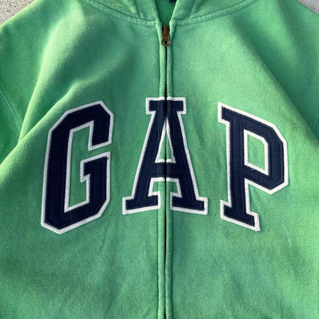 GAP ギャップ 00s 古着 ジップパーカー ビッグロゴ刺繍 グリーン 黄