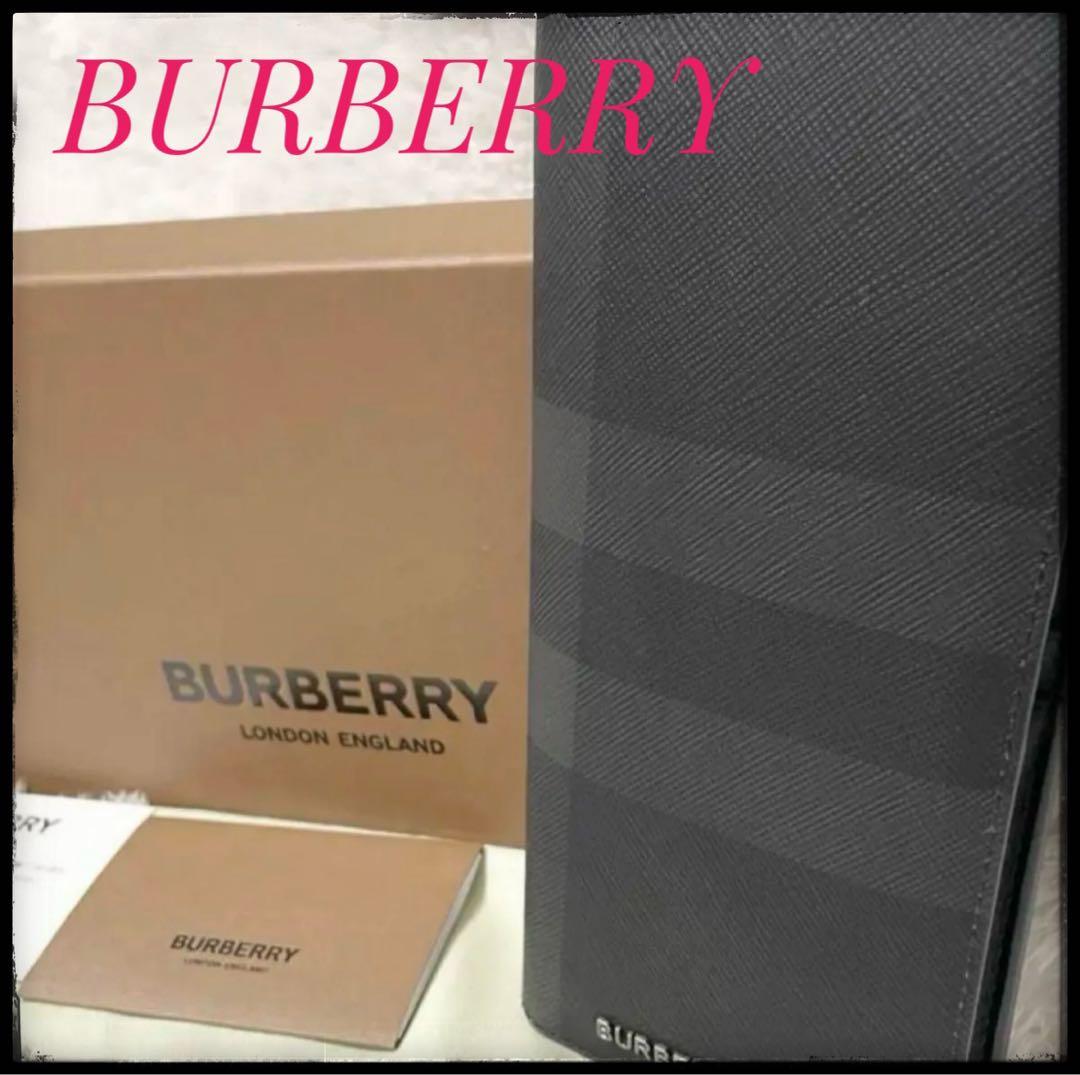 【現行】BURBERRY バーバリー　チャコールチェック　レザー コンチネンタル