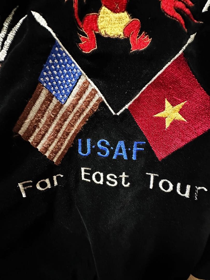 希少 別珍 ベロア スカジャン 虎 鷹 龍 レッドデビル USAF Lサイズ