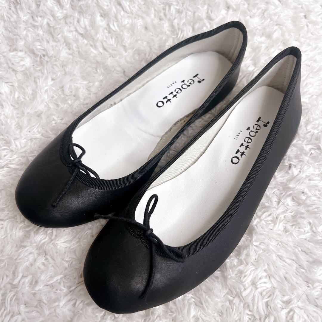 未使用級 レペット レザー ブラック バレエシューズ フラットパンプス 35 repetto（レペット） セール30%OFF シューズ レディース フラット