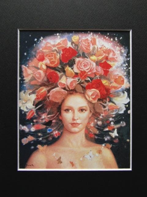 芝田米三、【いぶく】、新品高級額 額装付、希少画集画、状態良好