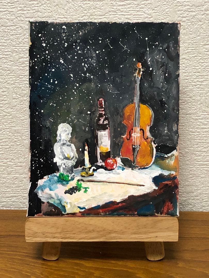 絵画　バイオリン　キャンバス　イーゼル付き　micchan作