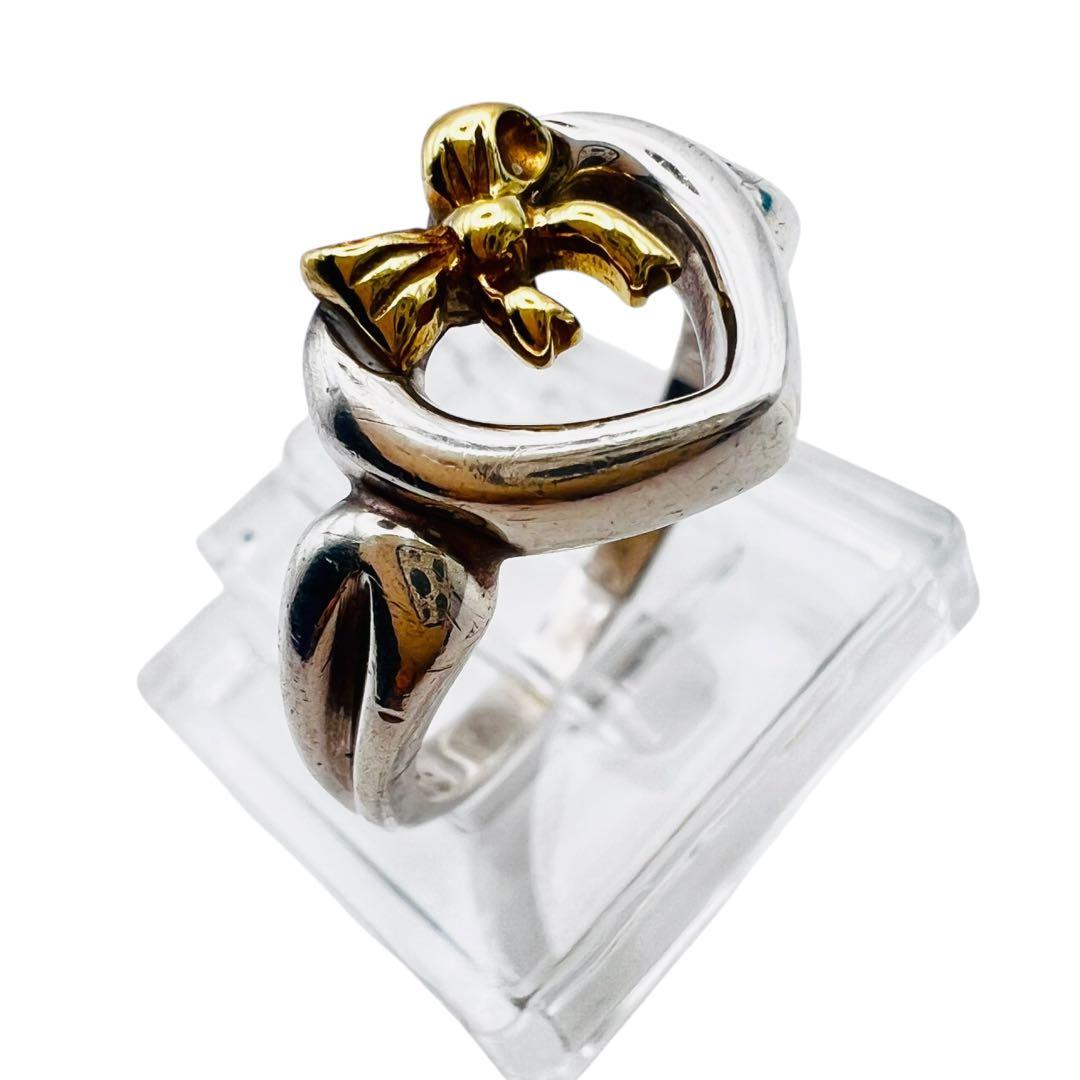 ティファニー ハート リボン K18 750 シルバー925 コンビ リング