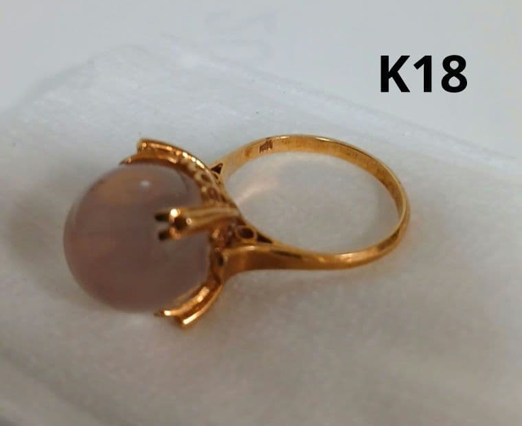 【初売り】ローズクォーツ　K18指輪　リング　宝石　昭和レトロ　鑑定済 K18 ローズクォーツ リングの買取実績 | 買取専門店さすがや