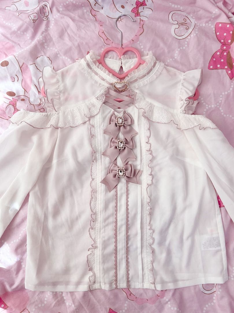 LIZLISA 3連リボンハートチョーカーブラウス ピンク