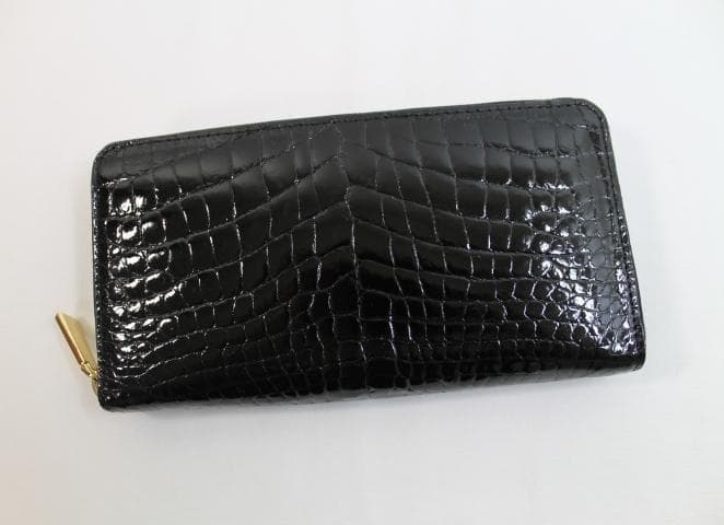 【専用】クロコダイル 財布 本物 シャイニング加工 ラウンド ブラック 黒