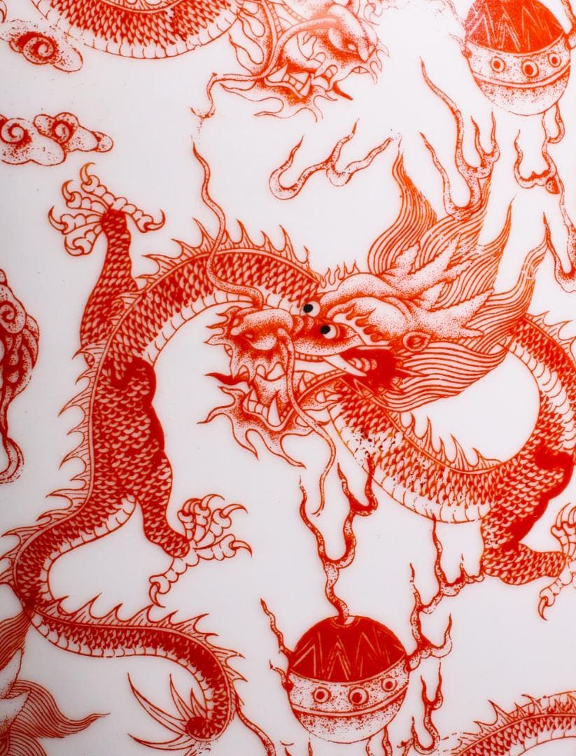 BK217 中国古玩 大清乾隆年製 銘 紅釉郡龍文様 花瓶 飾壷 壺 高40