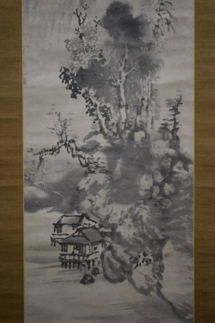 真作/谷文晁/山水遊居図/寺崎広業の桐極箱付/布袋屋掛軸HH-944 谷文晁 山水図｜古美術・掛け軸の販売・買取・鑑定-松本松栄堂