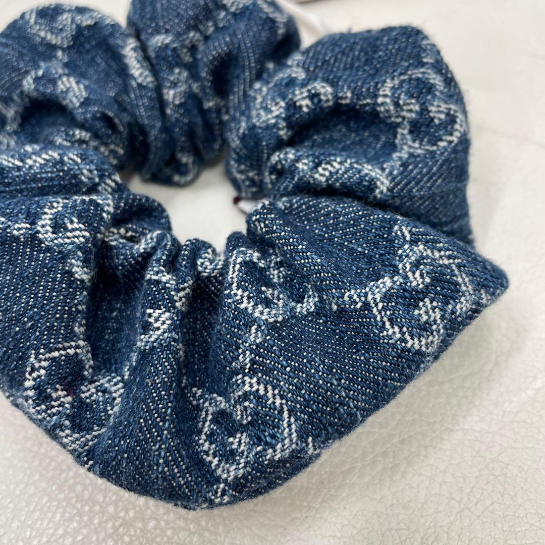 ○277 GUCCI グッチ デニム シュシュ GG ロゴ ヘアゴム タグ付き