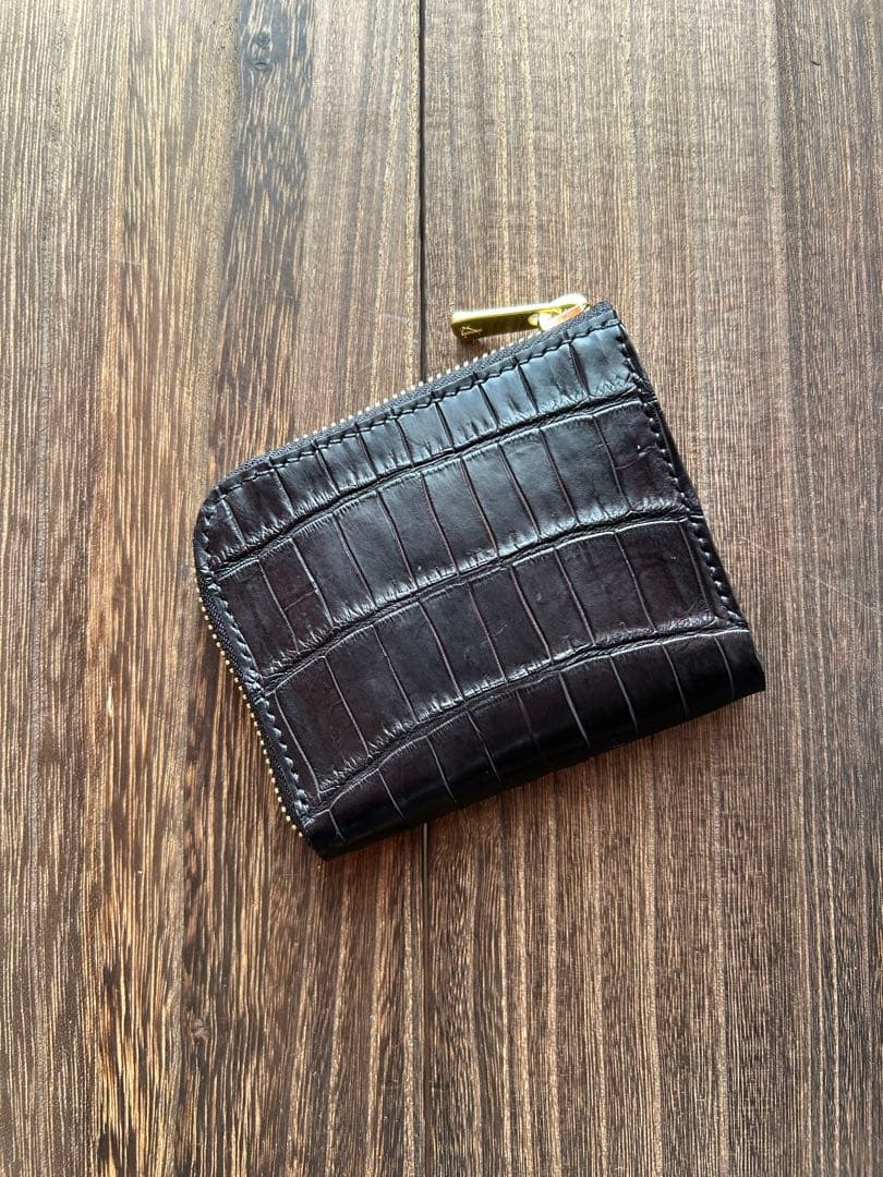 クロコダイル　ポロサス　ブラック　コンパクトウォレット　L字ファスナー　財布