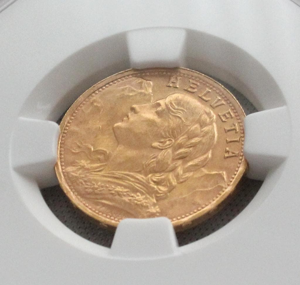 1935年 スイス ブレネリ アルプスの少女 20フラン 金貨 NGC MS65