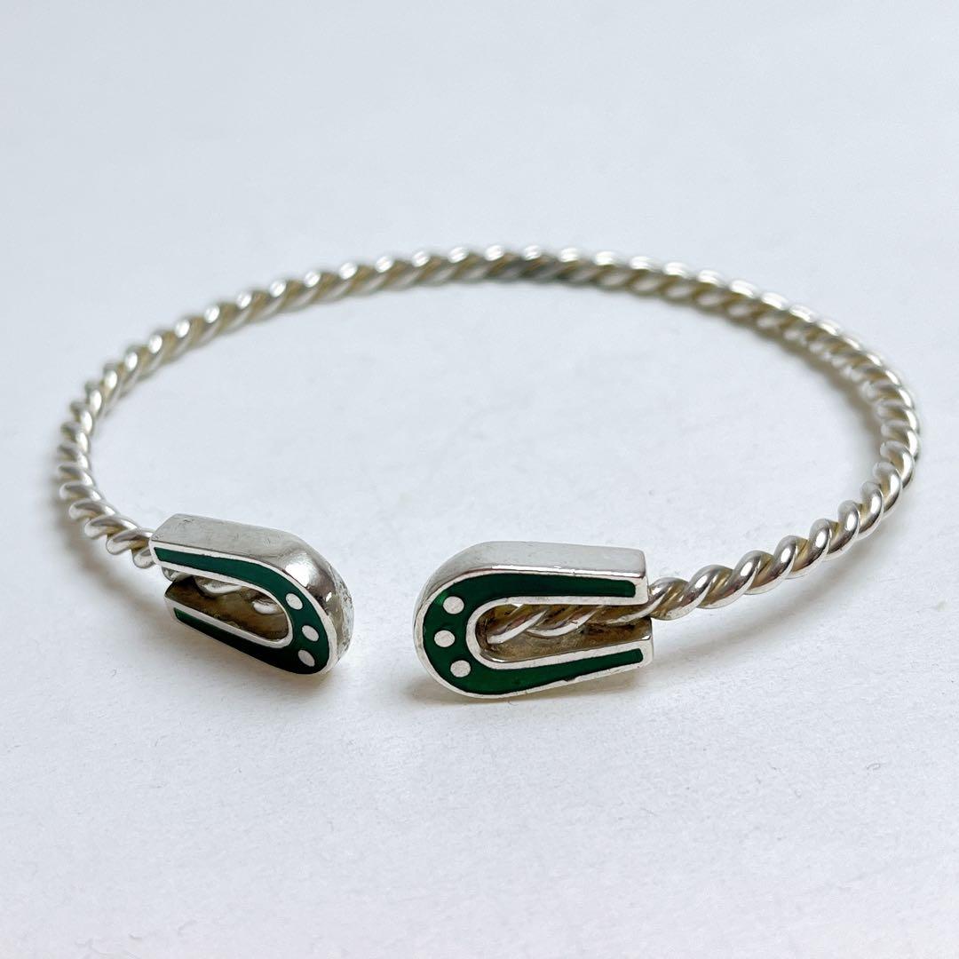 グッチ　ヴィンテージ　ツイスト　ホースシュー　バングル　グリーン　925