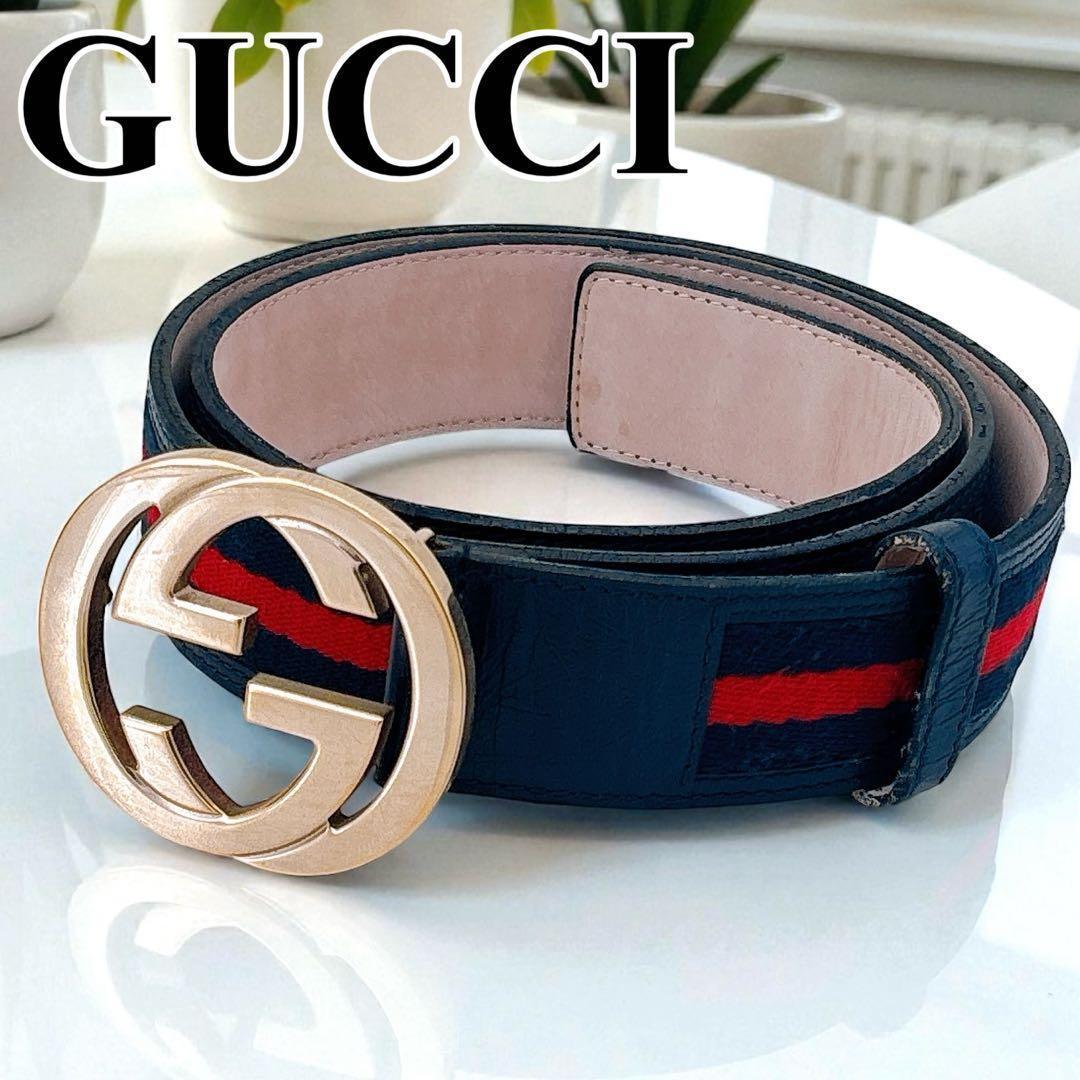 希少GUCCI/ベルト/シェリーライン/インターロッキング/レザー/M918T GUCCI - GUCCI グッチ ベルト インターロッキングG シェリーラインの