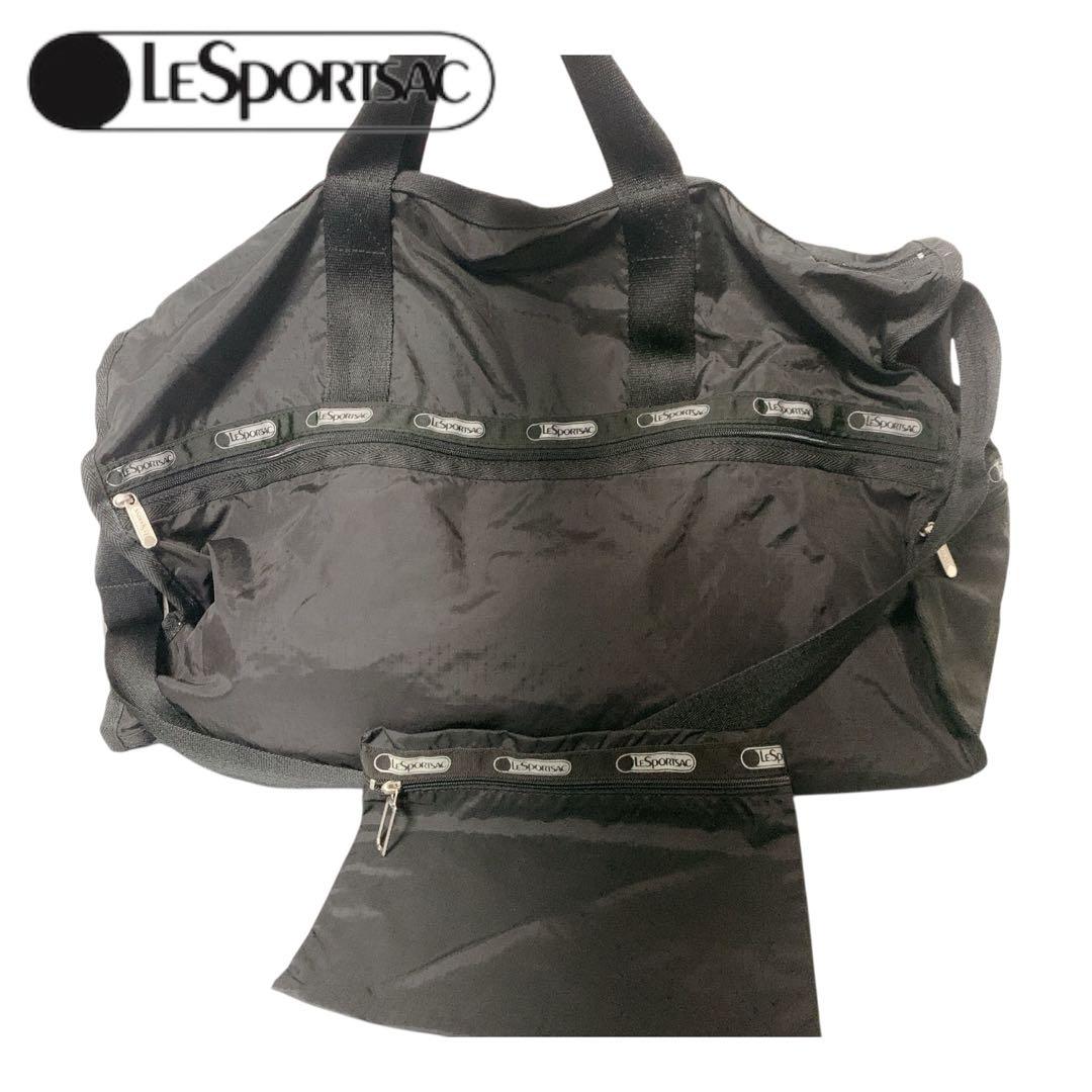 LeSportsac レスポートサック 大型ボストンバッグ ポーチ付 ブラック