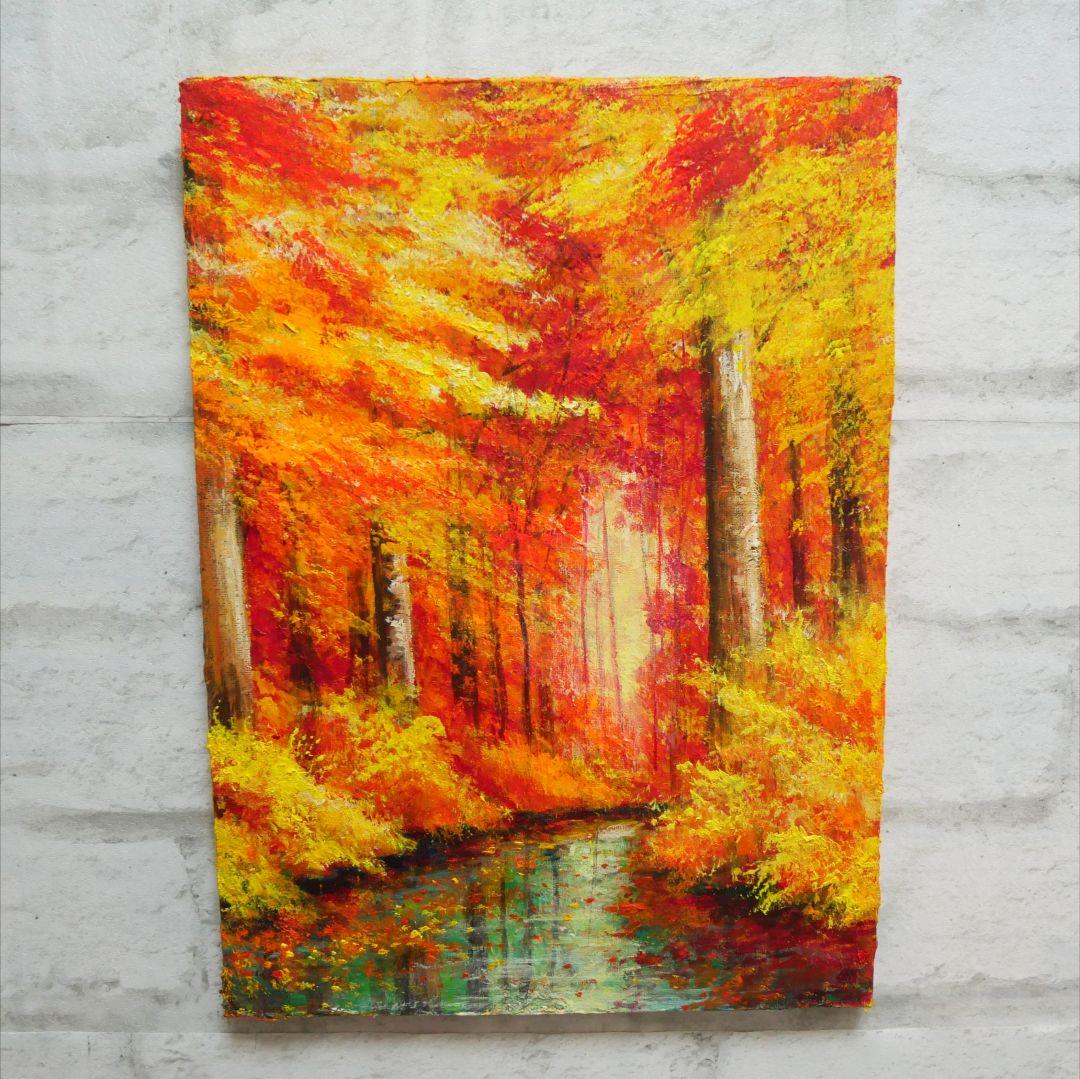 油絵 油彩 油彩画 絵 絵画【紅葉の川】