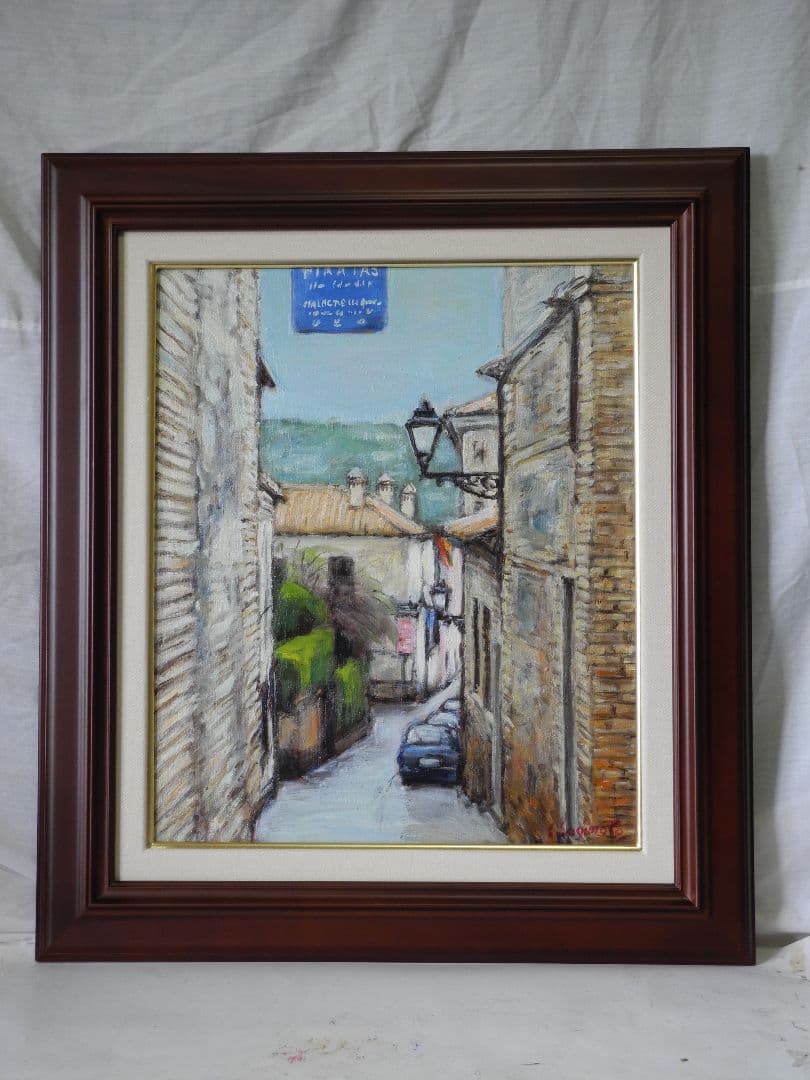 油絵トレドの街角 絵画 スペイン 風景画(街並み) トレドの旧市街 インテリアアート額付き