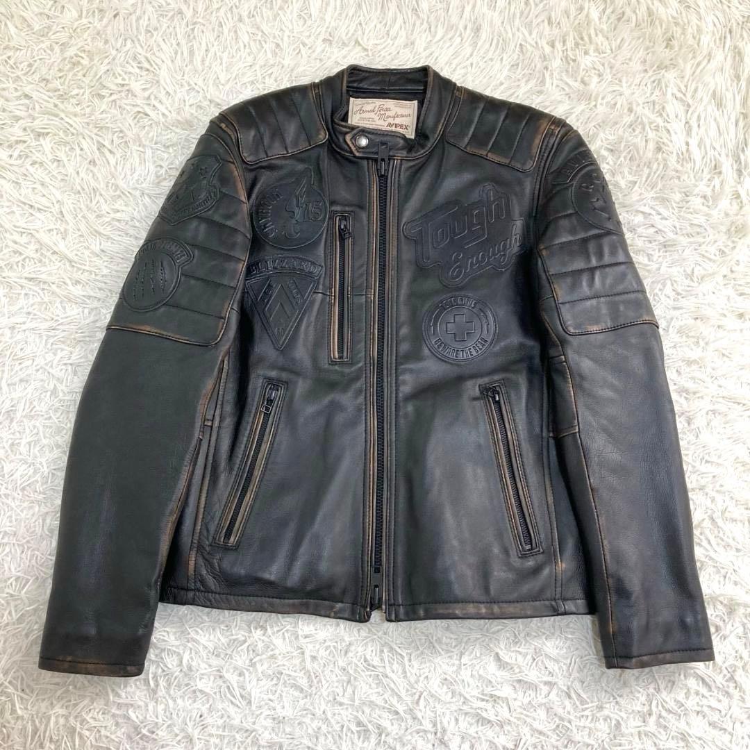 15799✨良品✨アビレックス 茶芯加工 シープスキン ライダースジャケット 茶芯 カウレザー シングルライダース ジャケット S～4XL – quietman