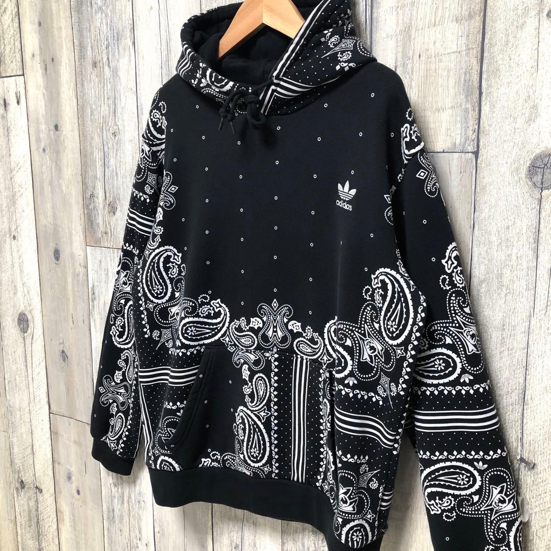 adidas アディダス ペイズリー 総柄 プルオーバー パーカー Lサイズ