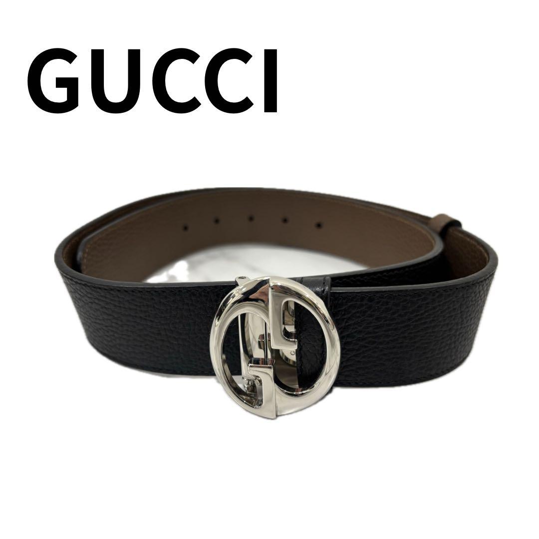 【美品】GUCCI ブラックレザーベルト 保存袋付き
