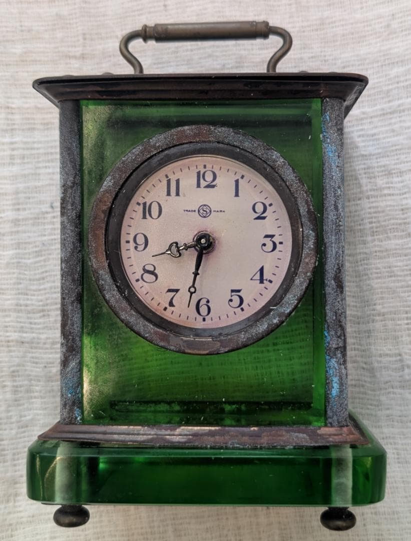 精工舎 ガラス置時計 グリーン 希少 アンティーク ビンテージ 硝子枕」精工舎 - 硝子枠置時計