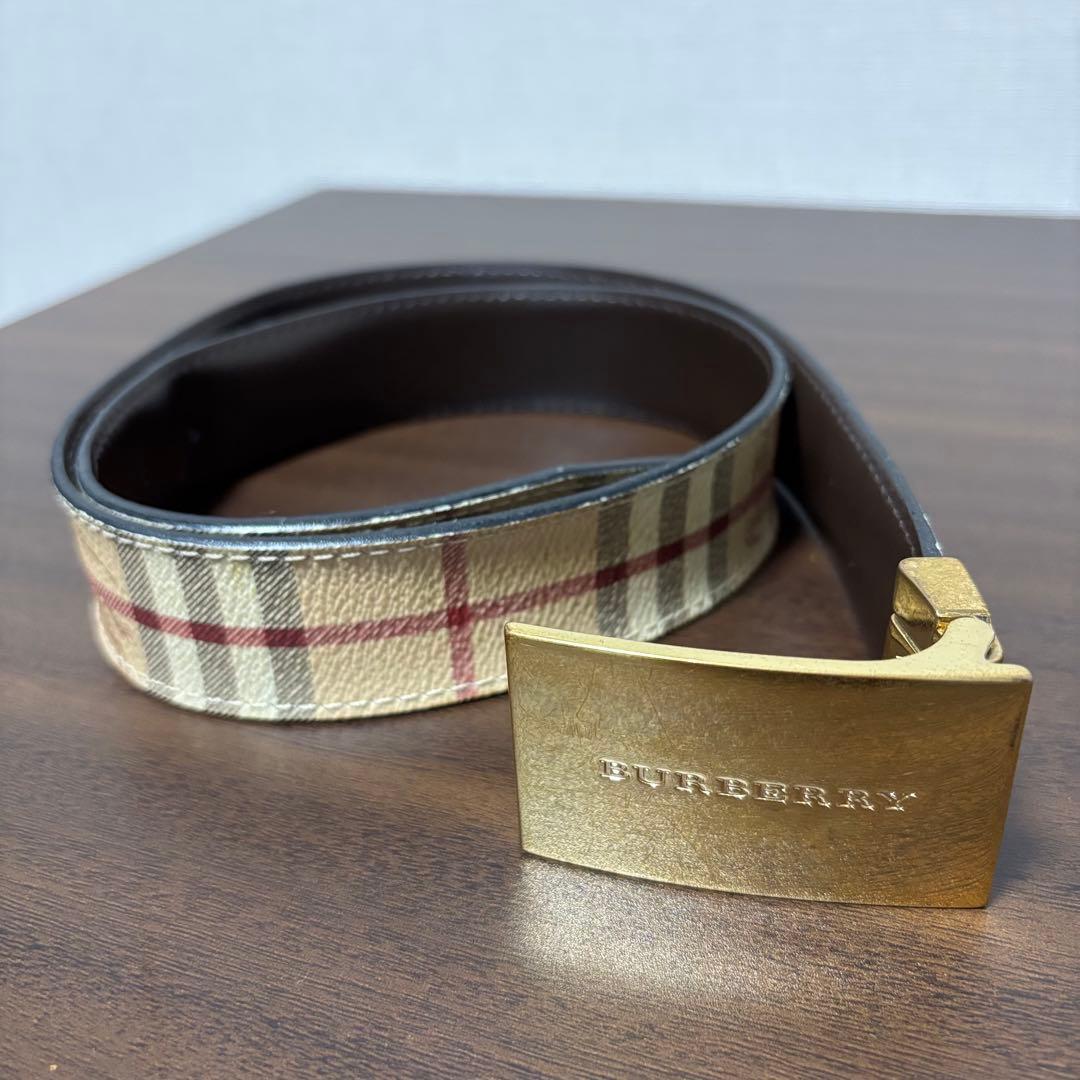 BURBERRY チェック柄 ベルト ゴールドバックル