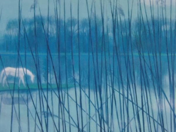 東山魁夷/水辺の朝、高級額装用画、サイン入り、大判、新品額付