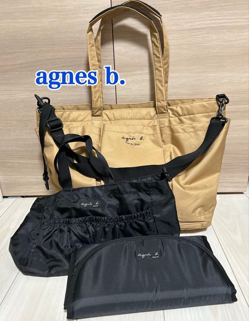 【美品】agnes b. ×アダムエロペ マザーズバッグ ベージュ トートバッグ