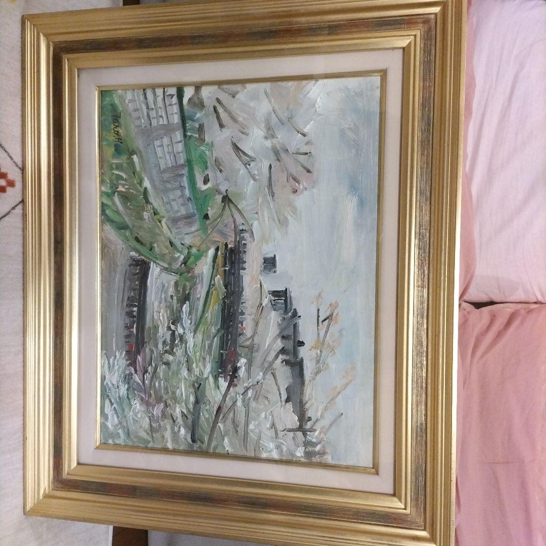 堀太郎 油絵 　名古屋桜の名所『山崎川』 風景画