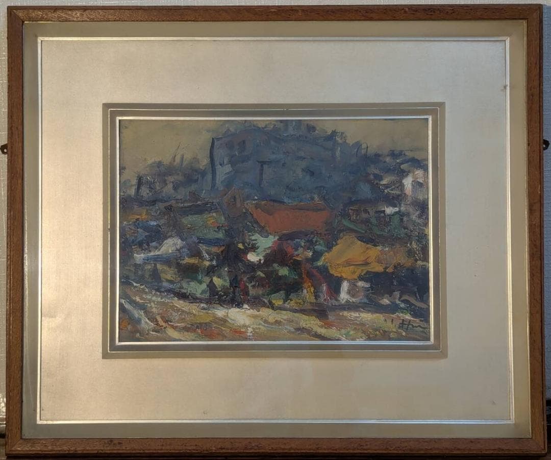 【真作】絵画　油彩4号　彩りの街並み　重厚なる油彩風景　鮮烈な色彩　Y129