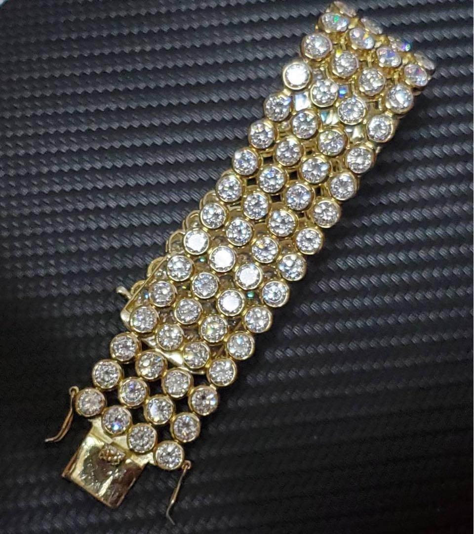 美品シルバー925イエローゴールドテニスチェーンブレスレットhiphop