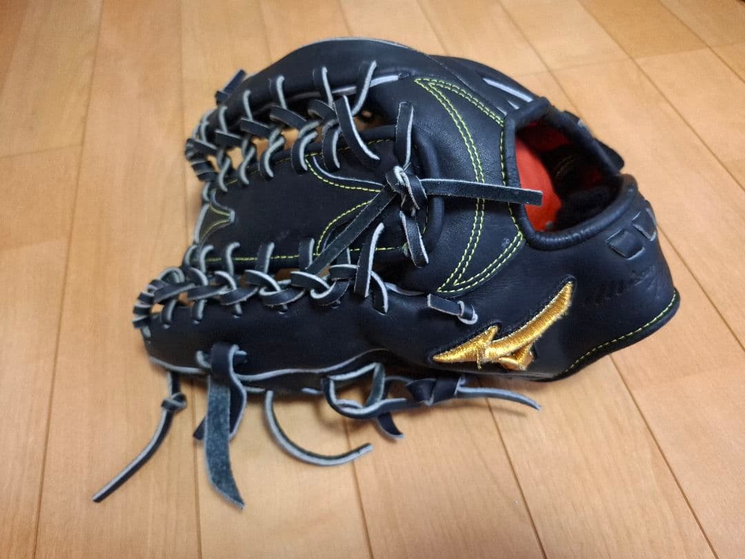 硬式野球グローブ 黒 レザー ゴールド刺繍 己極 野球 ハイゴールド 軟式グローブ グラブ SRダークブラウン