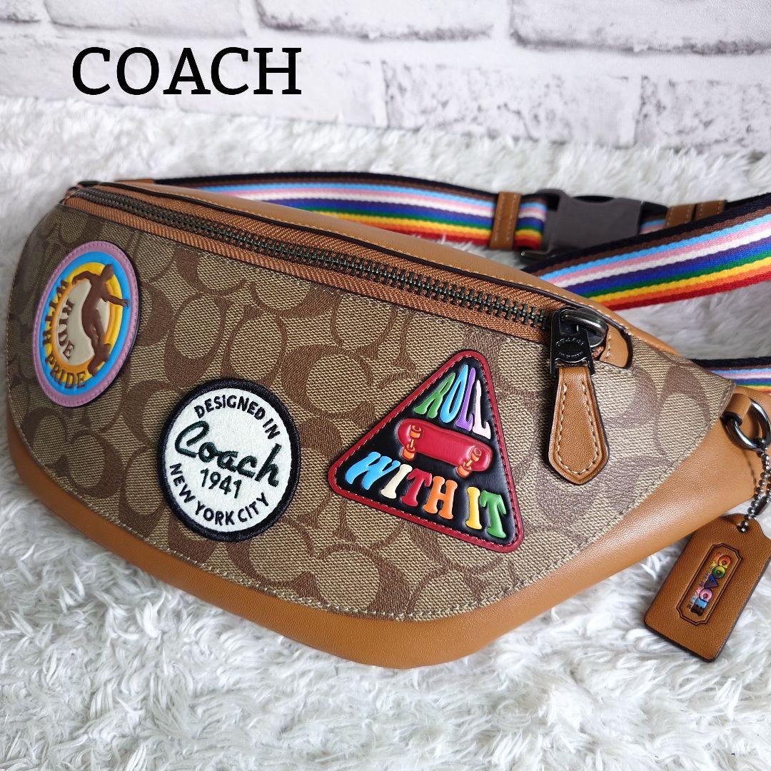 美品 コーチ ワーレン ベルトバッグ シグネチャー PVC パッチ クロスボディ