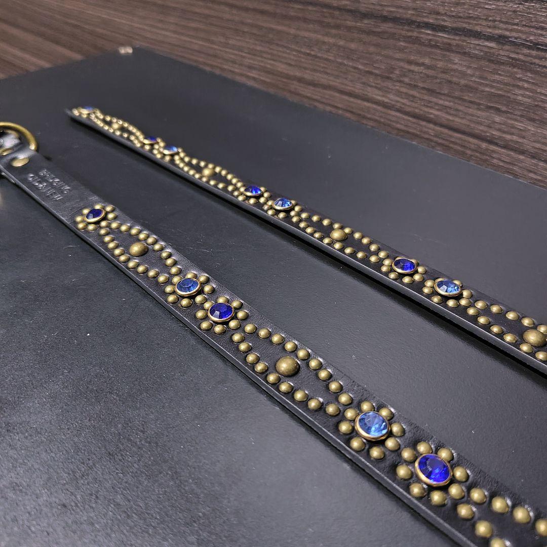 クロス青□本革レザーフルスタッズナローベルト☆アメカジヴィンテージ